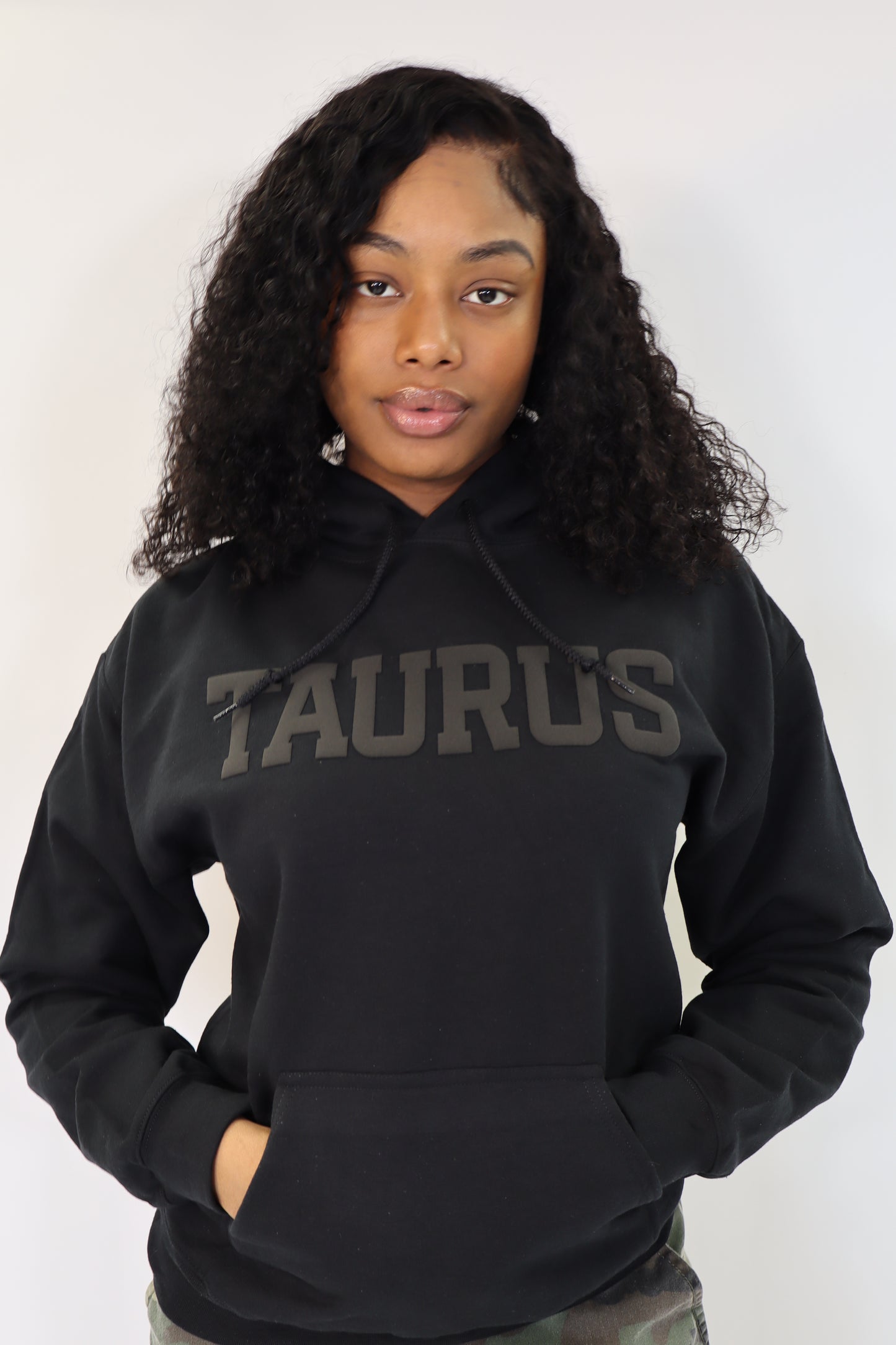 Black Zodiac Puff Print Hoodie