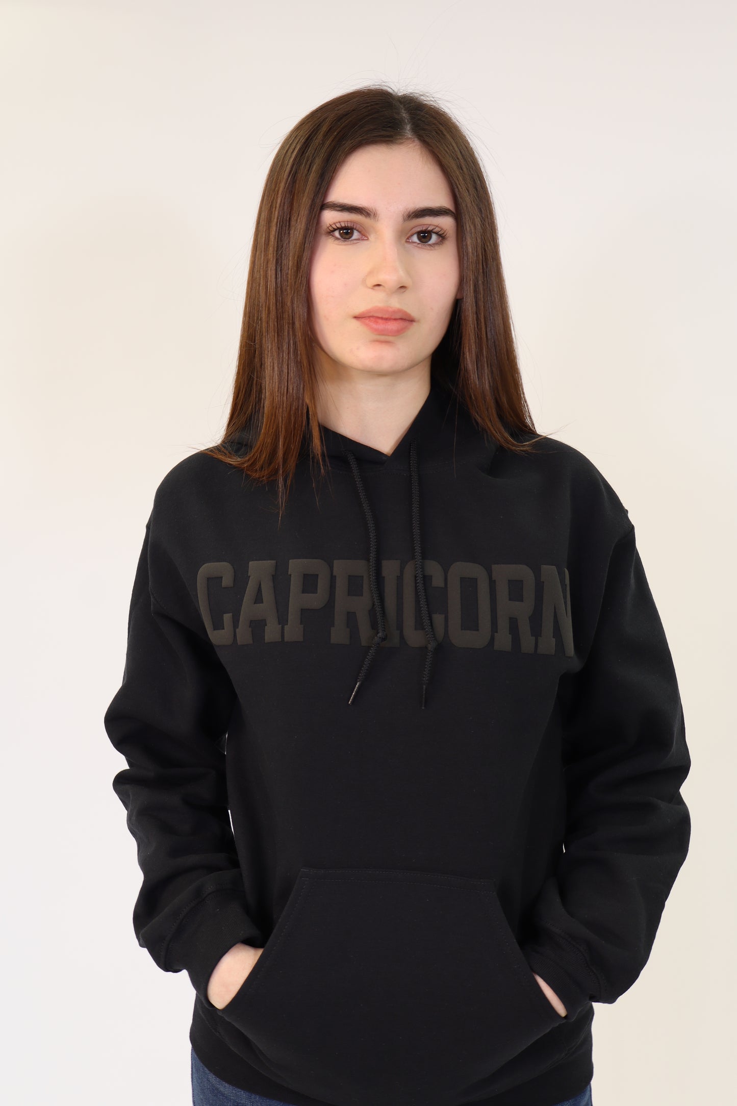 Black Zodiac Puff Print Hoodie