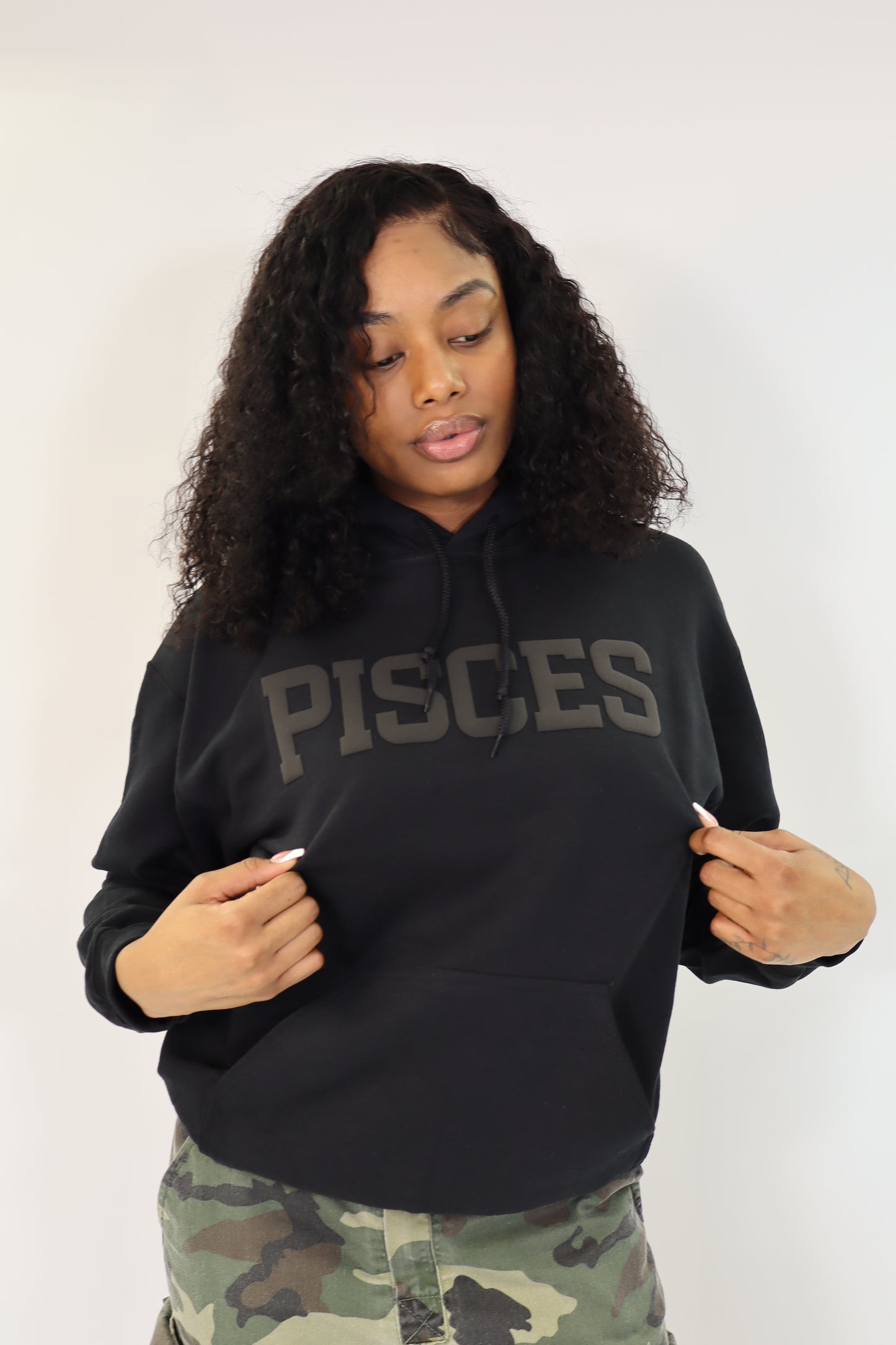 Black Zodiac Puff Print Hoodie