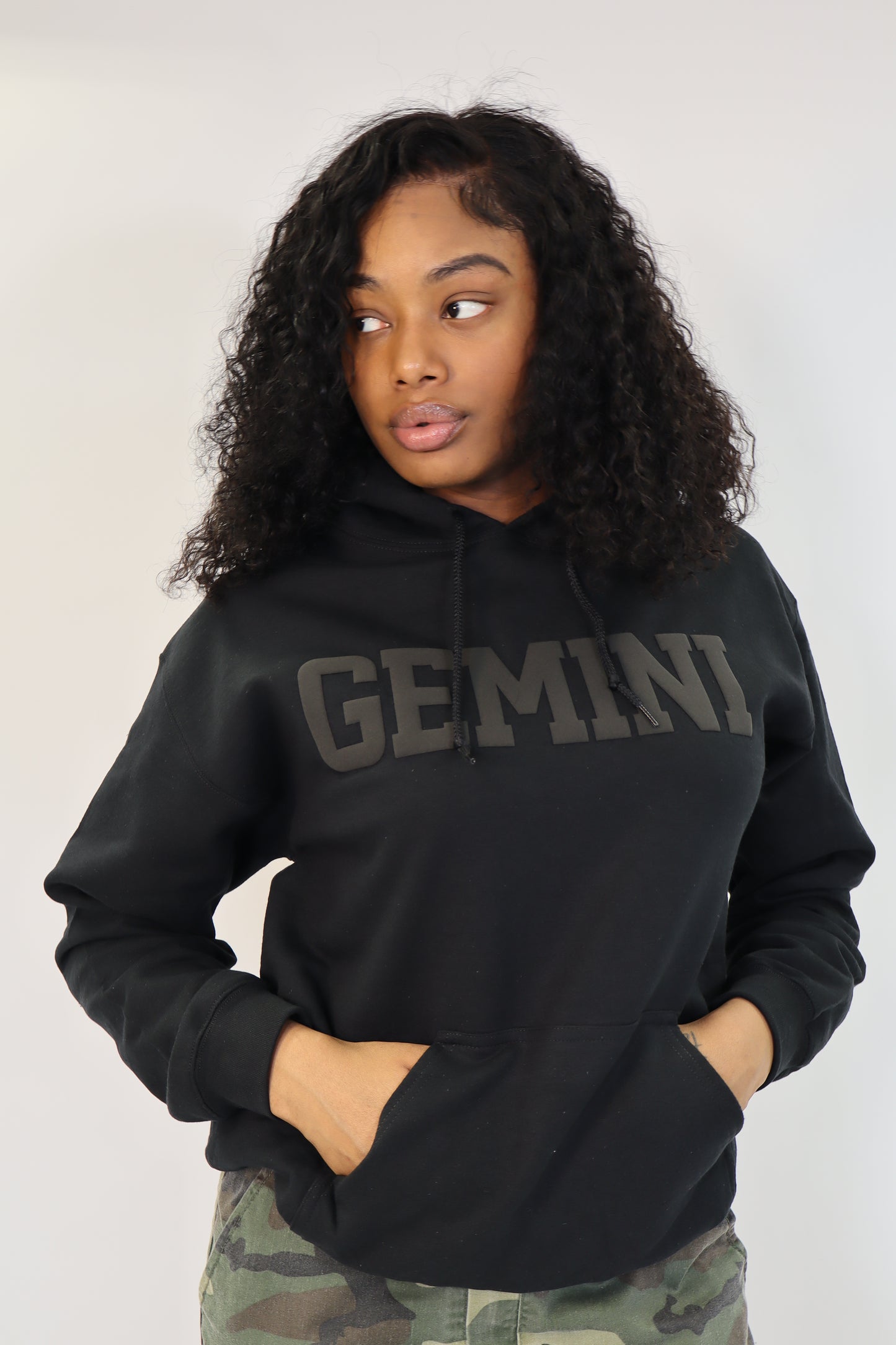Black Zodiac Puff Print Hoodie