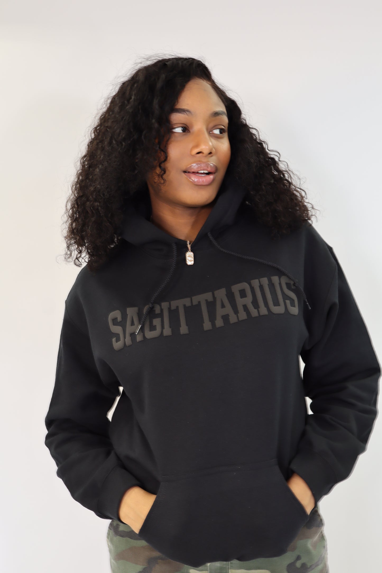 Black Zodiac Puff Print Hoodie