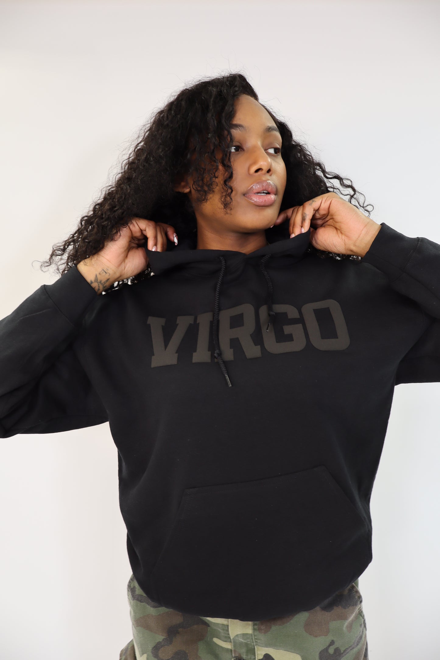 Black Zodiac Puff Print Hoodie