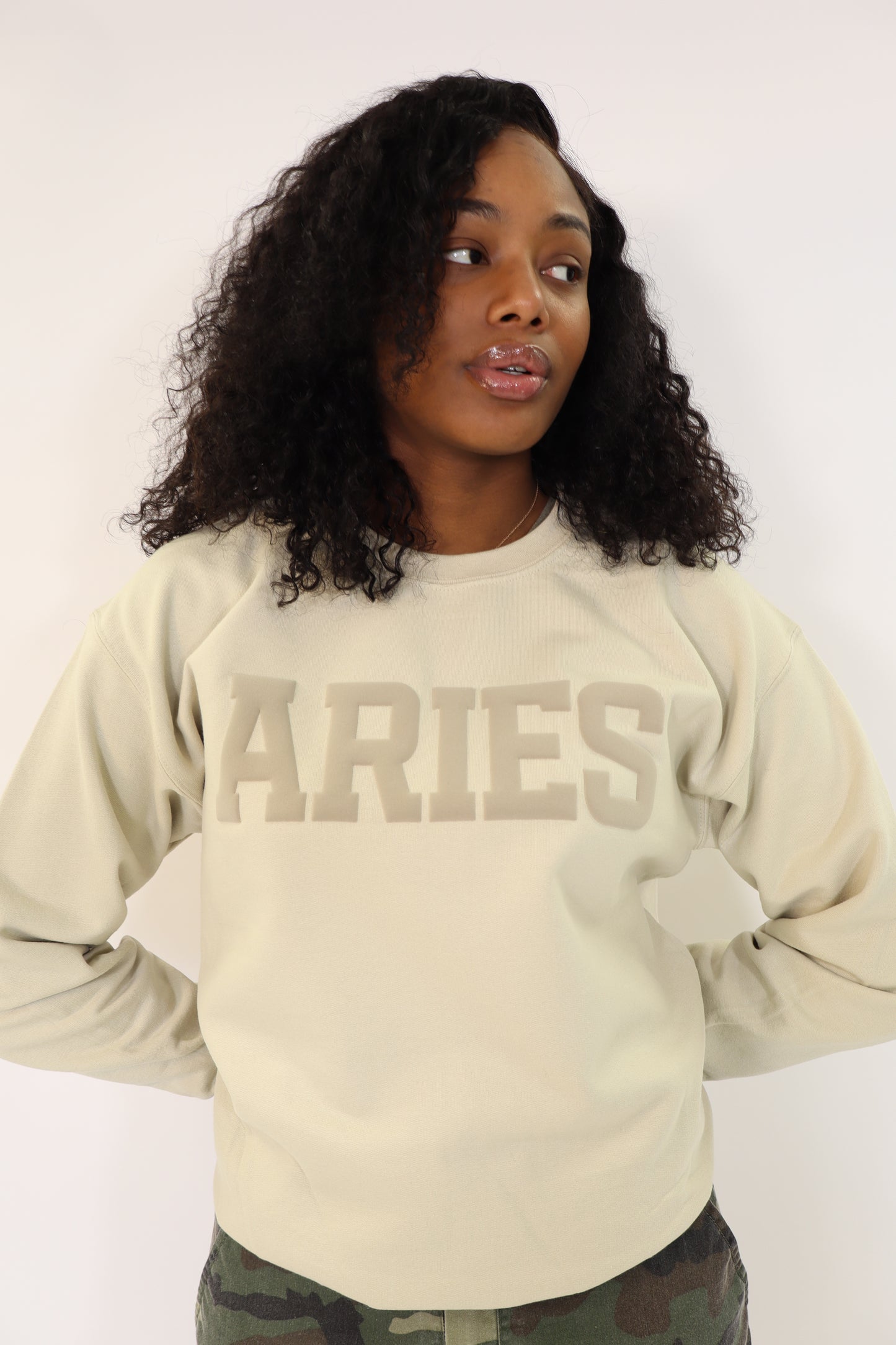 Sand Zodiac Puff Print Crewneck