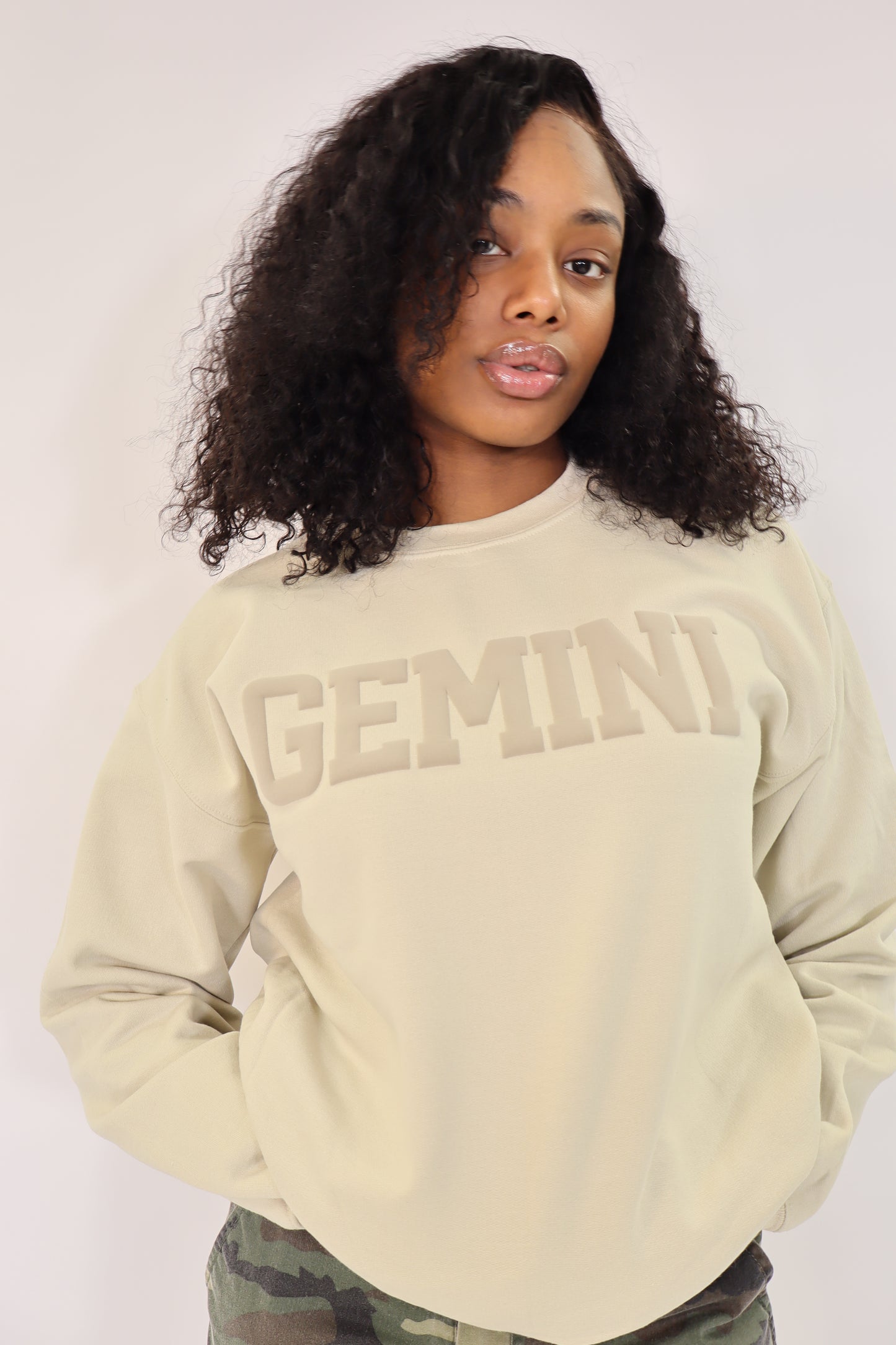 Sand Zodiac Puff Print Crewneck