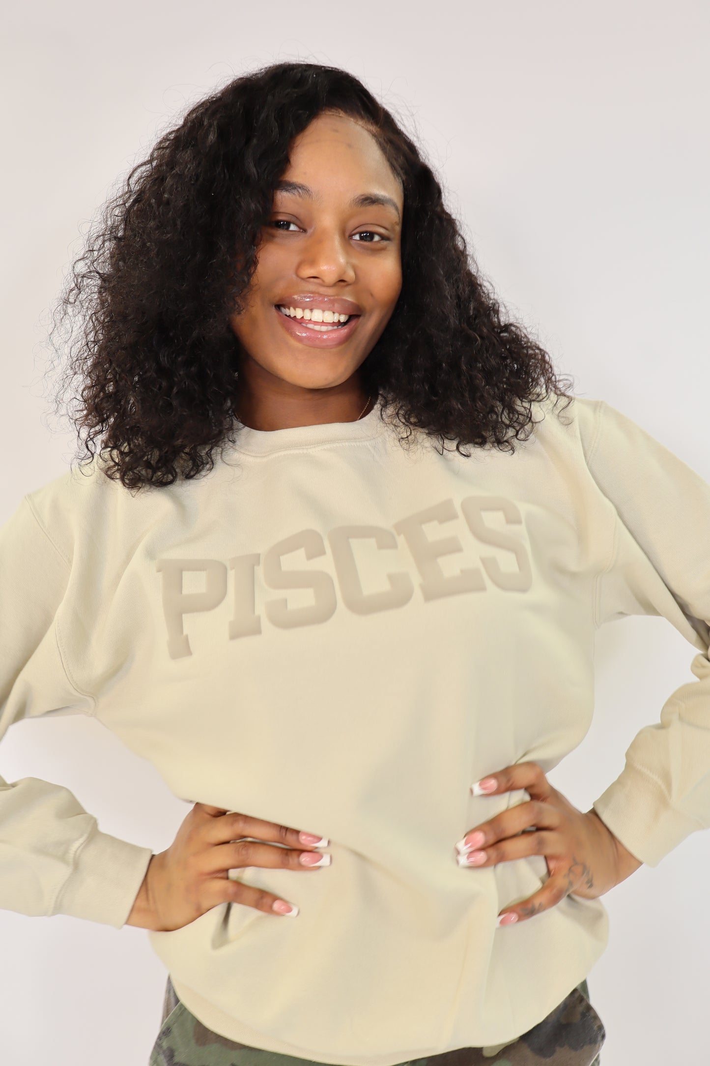 Sand Zodiac Puff Print Crewneck