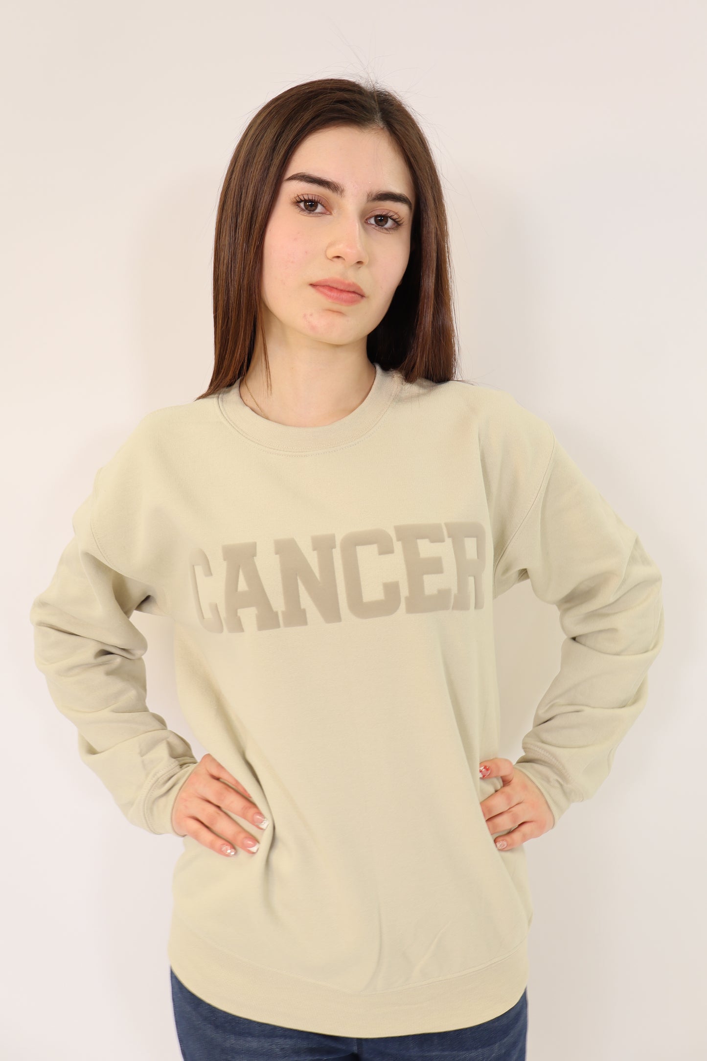 Sand Zodiac Puff Print Crewneck