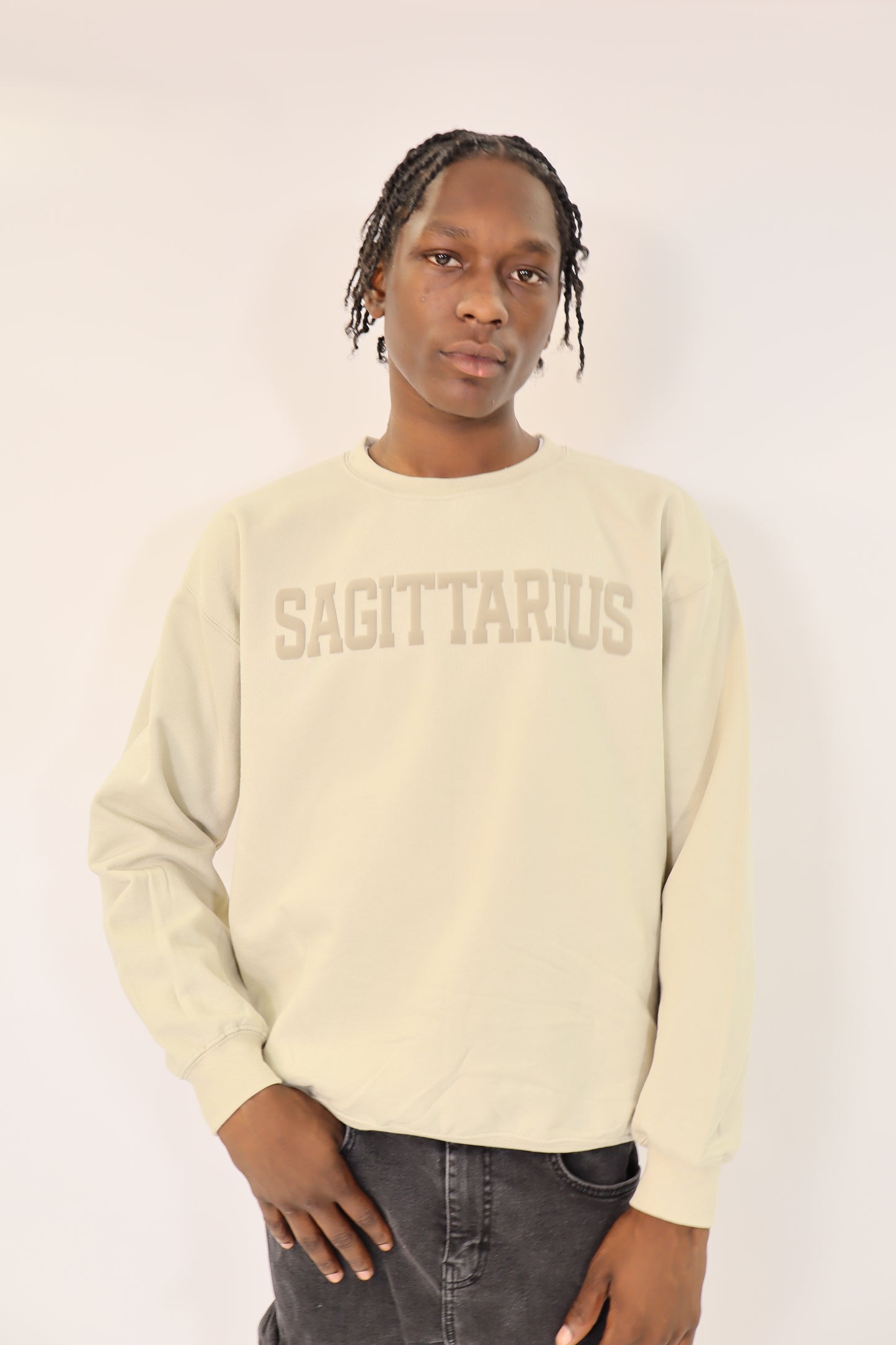 Sand Zodiac Puff Print Crewneck