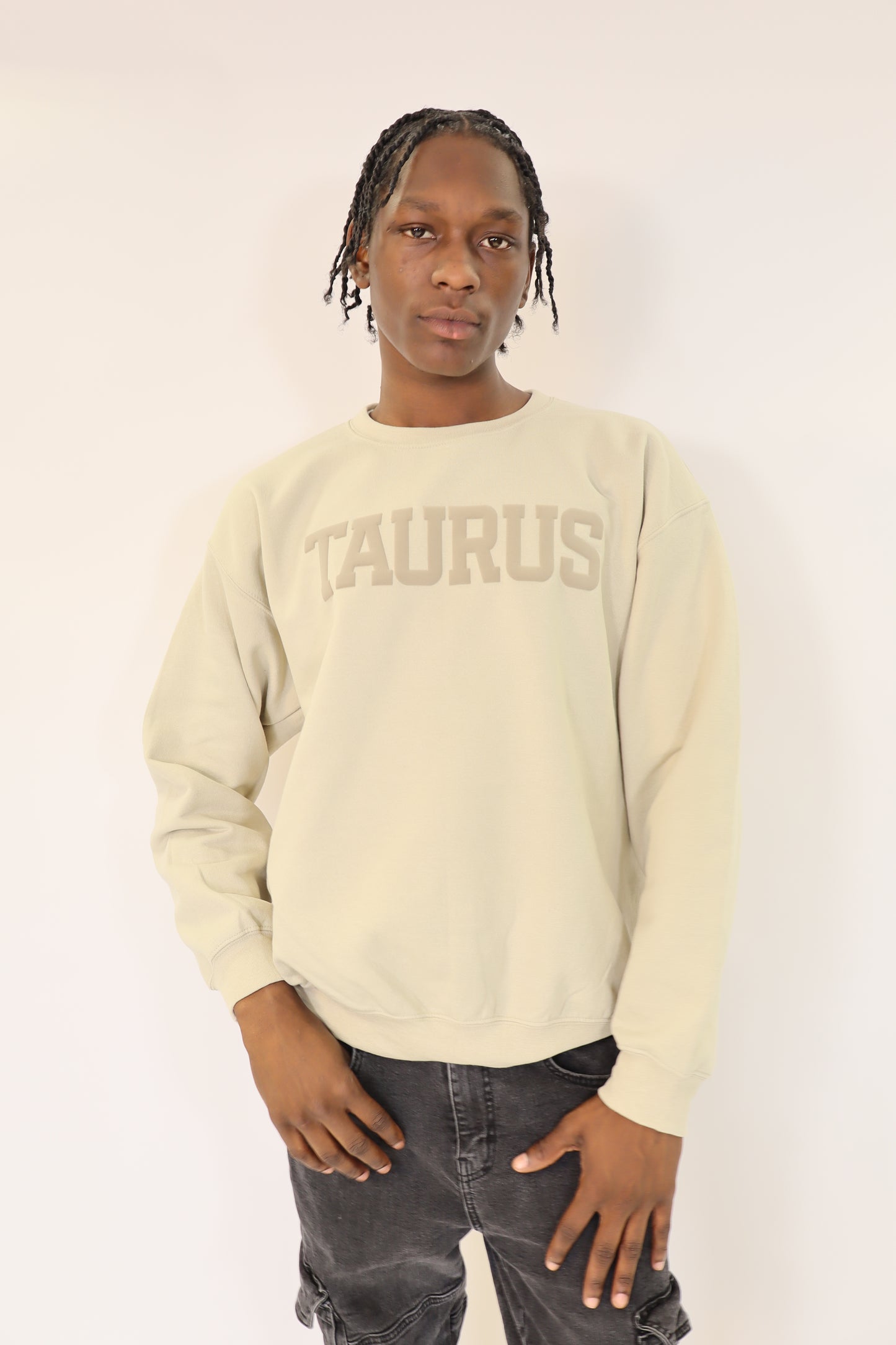 Sand Zodiac Puff Print Crewneck
