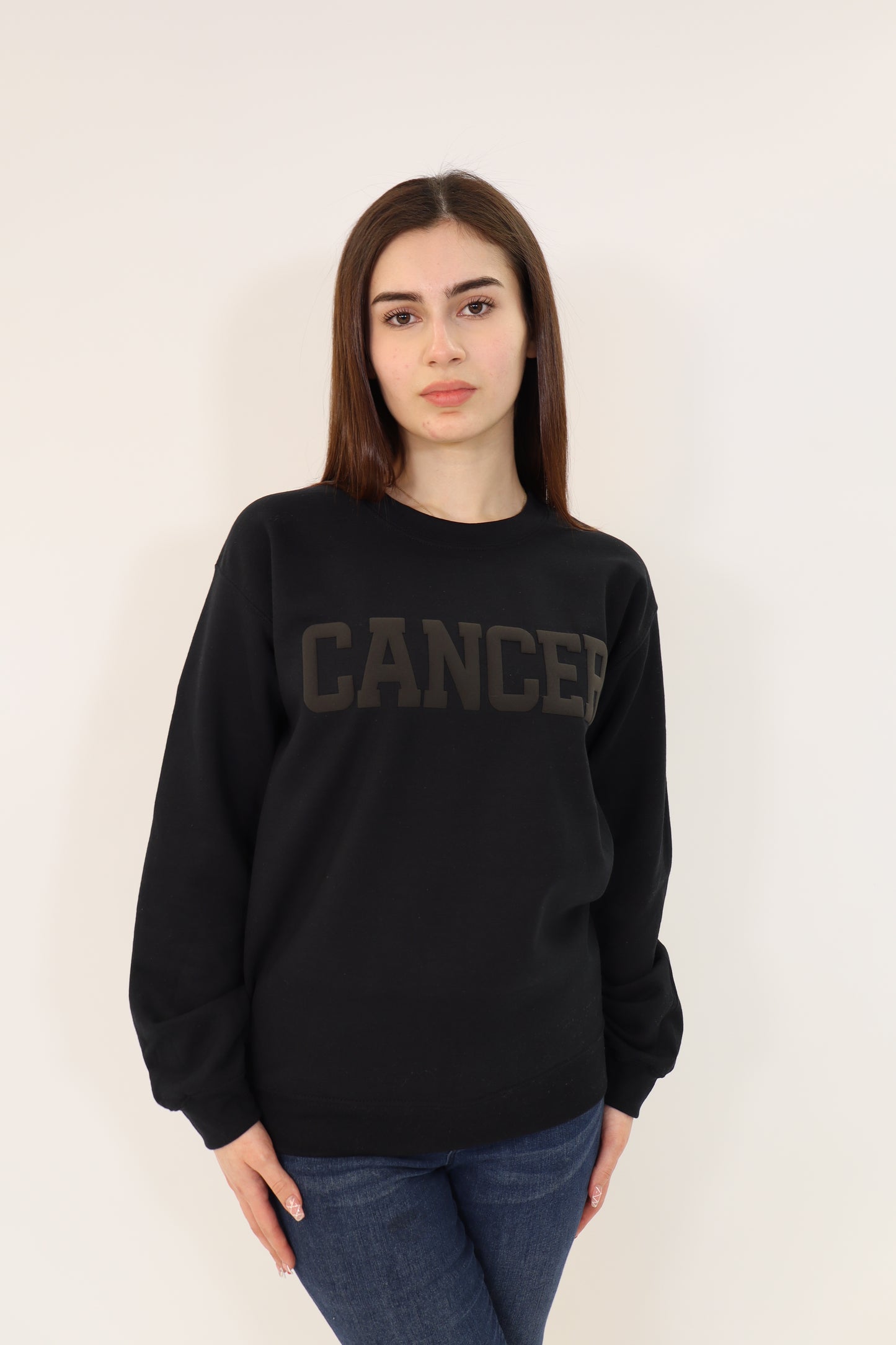 Black Zodiac Puff Print Crewneck