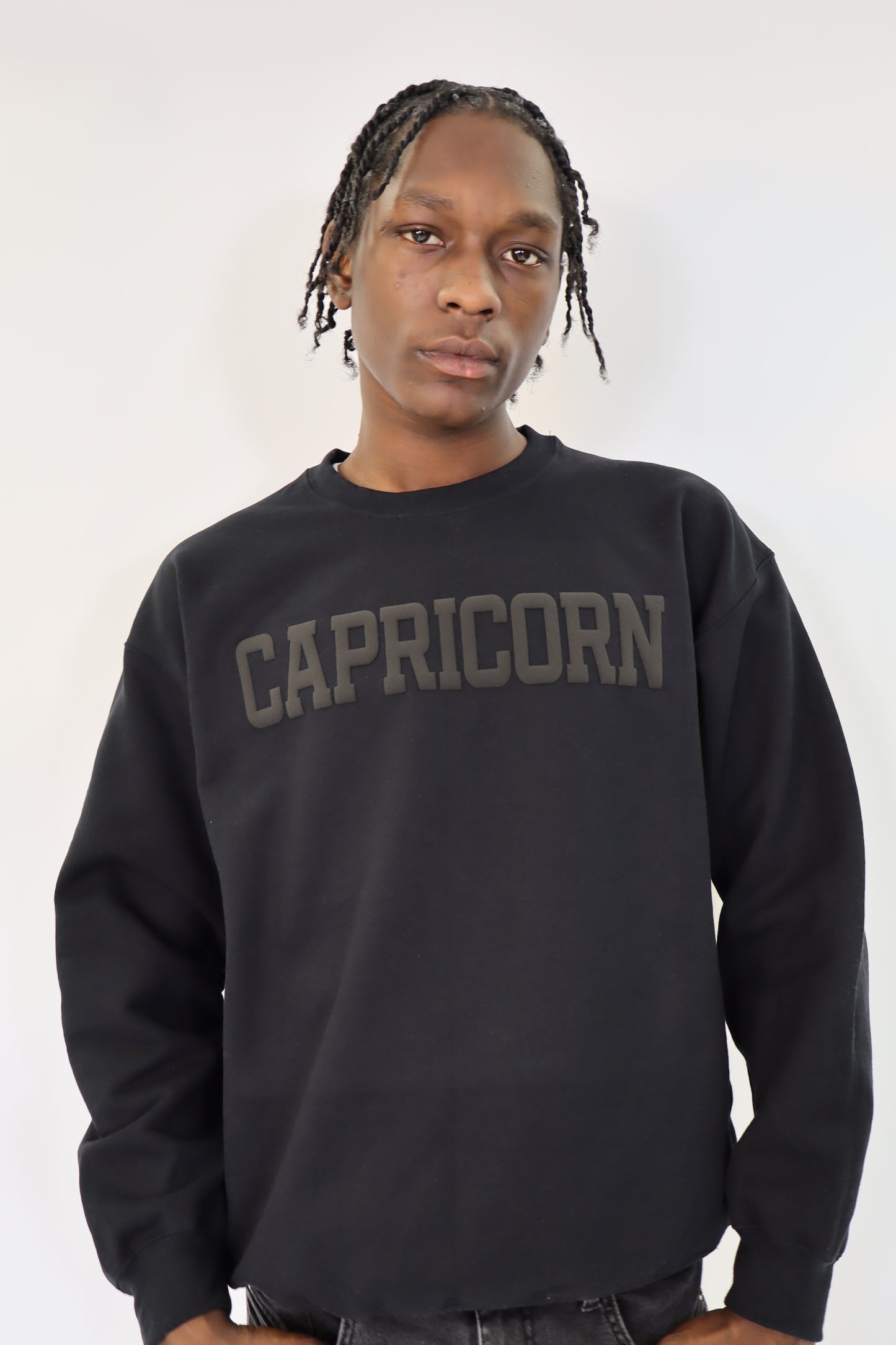 Black Zodiac Puff Print Crewneck