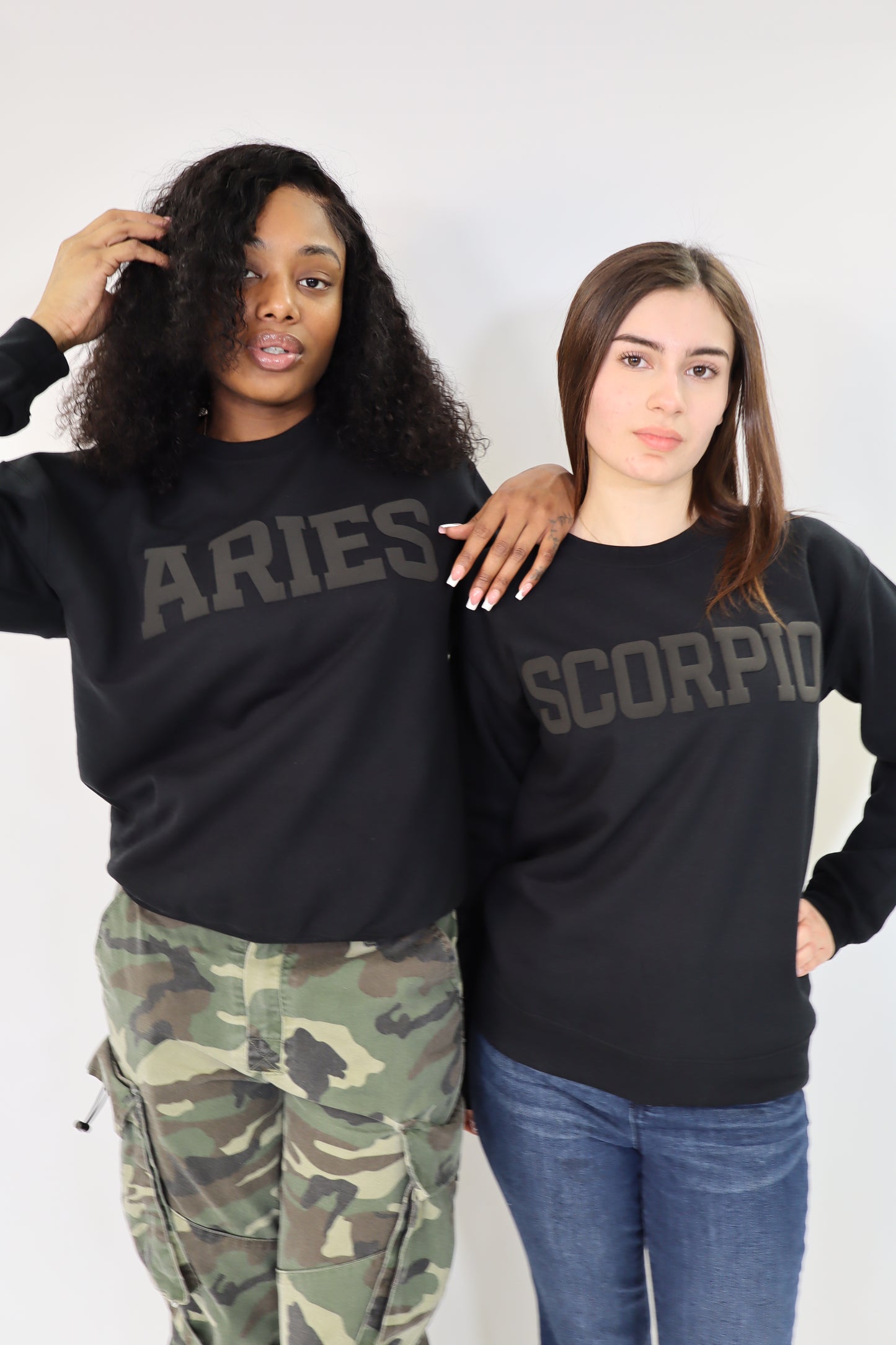 Black Zodiac Puff Print Crewneck