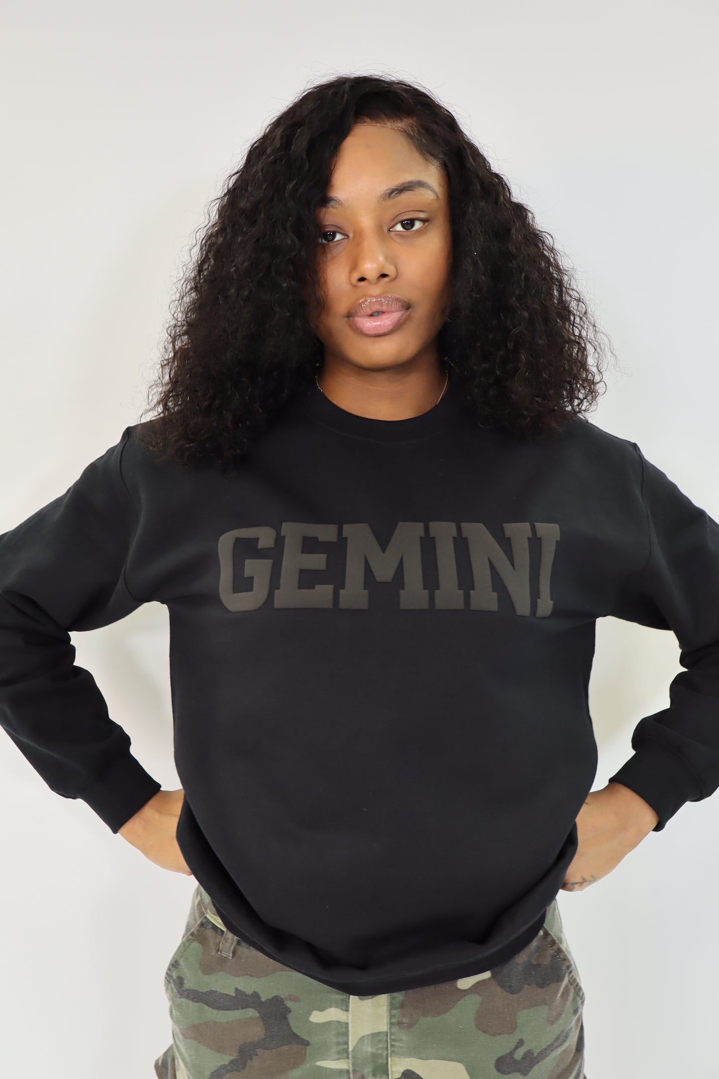 Black Zodiac Puff Print Crewneck