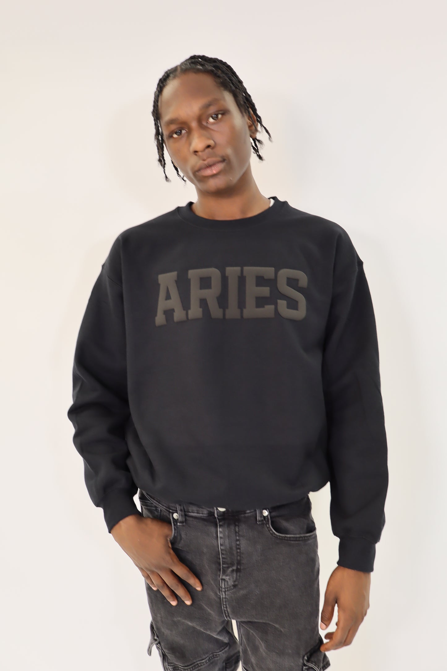 Black Zodiac Puff Print Crewneck
