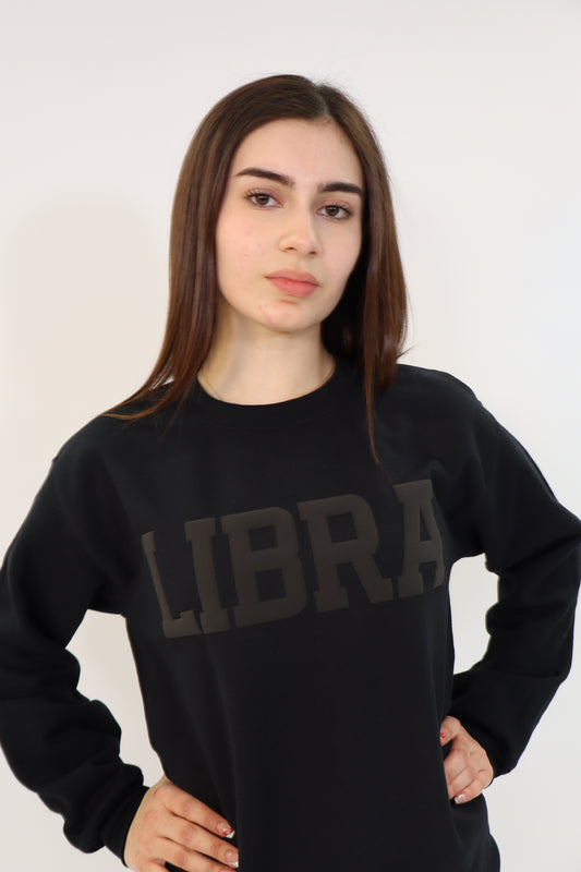 Black Zodiac Puff Print Crewneck