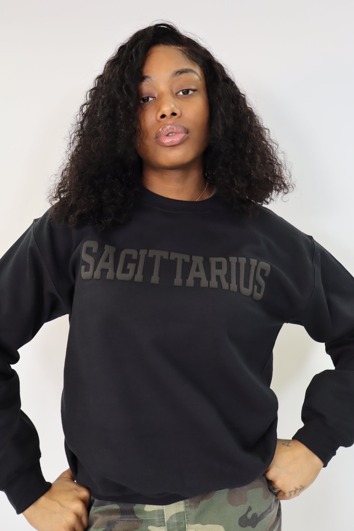 Black Zodiac Puff Print Crewneck