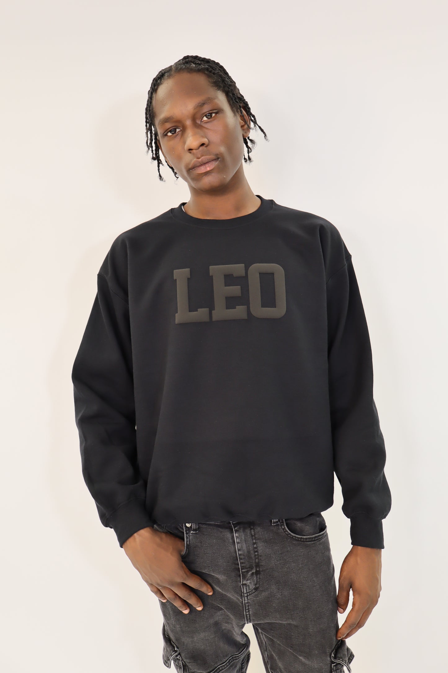 Black Zodiac Puff Print Crewneck