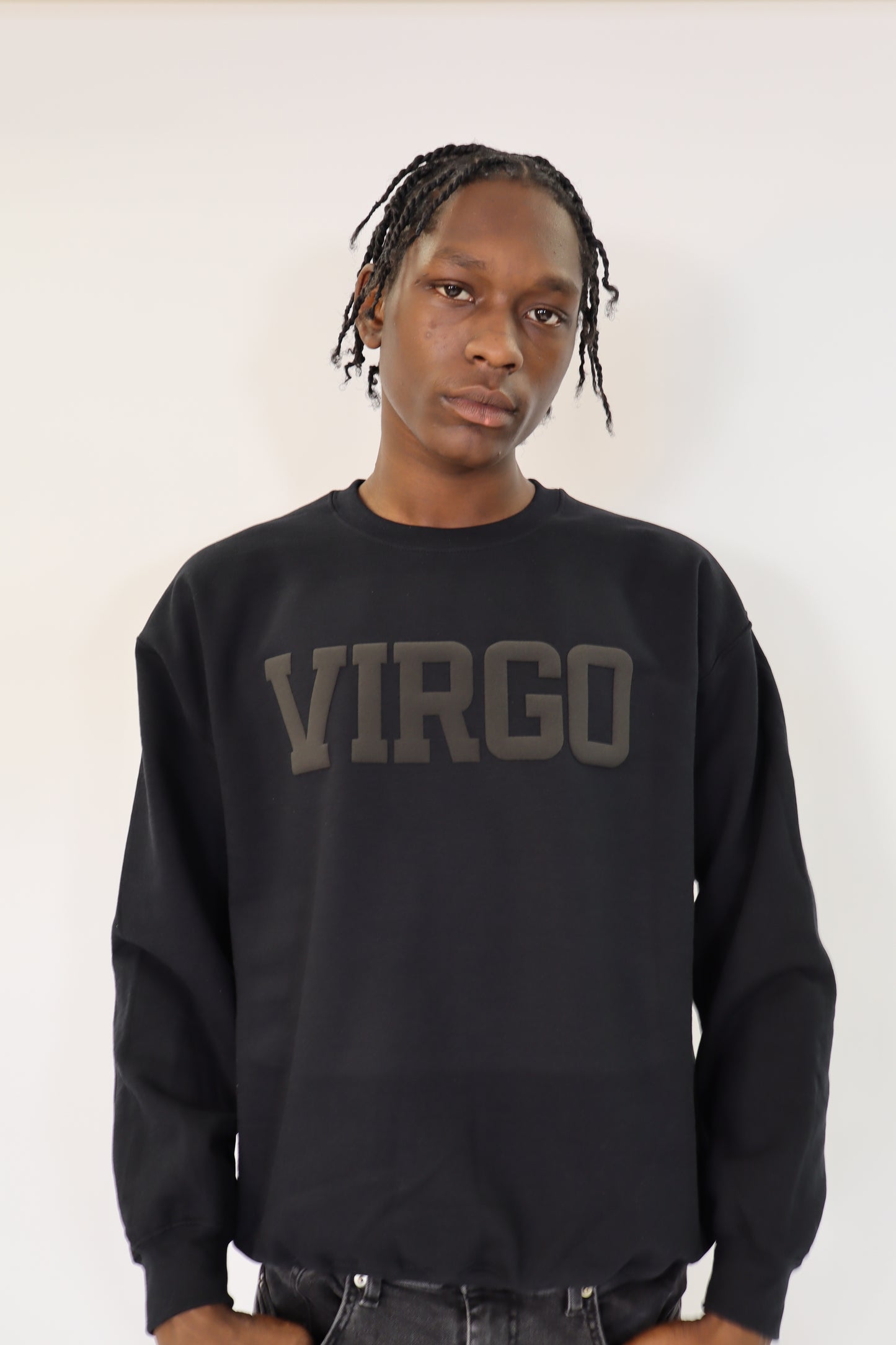Black Zodiac Puff Print Crewneck