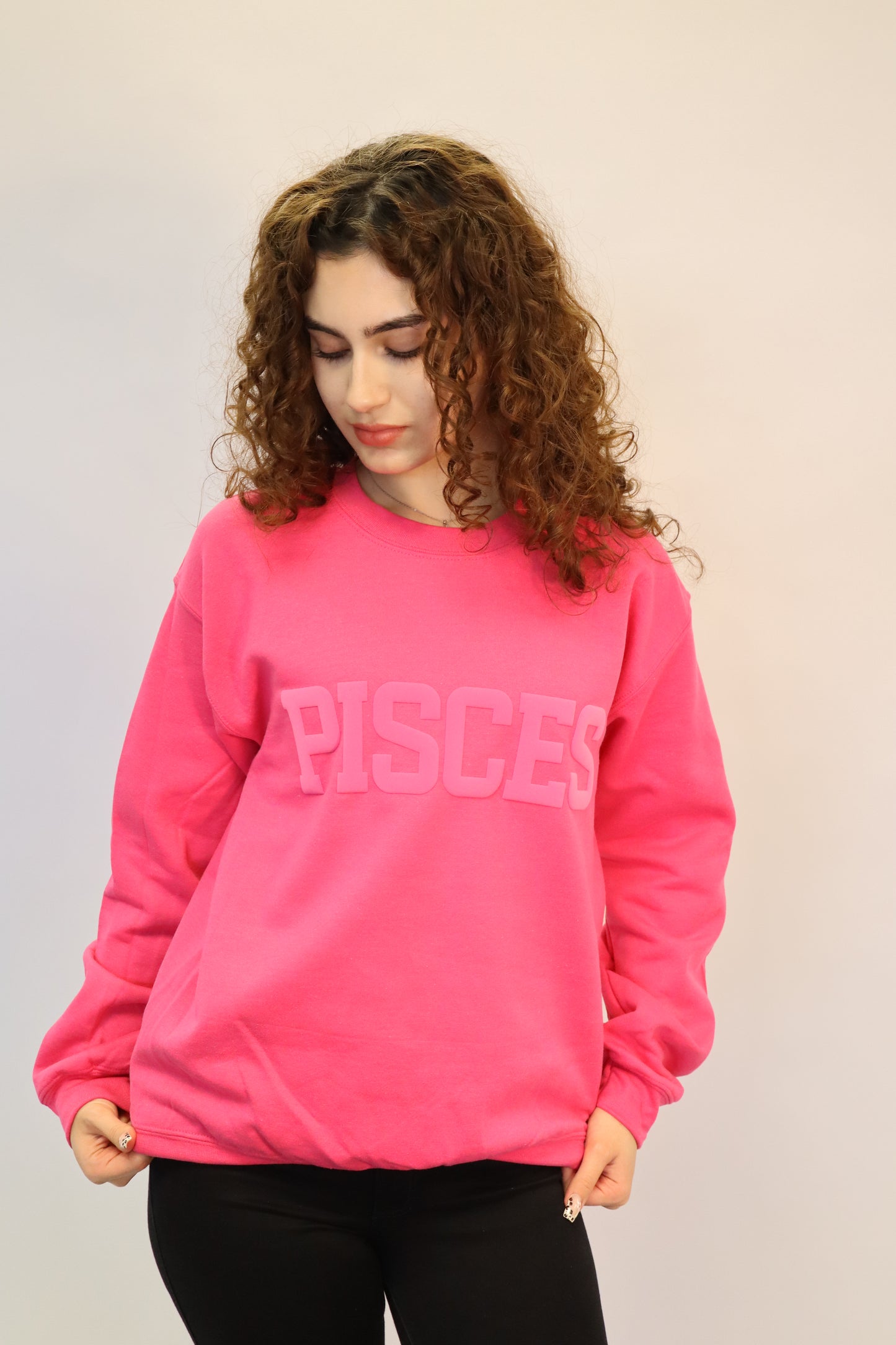 Pink Zodiac Puff Print Crewneck