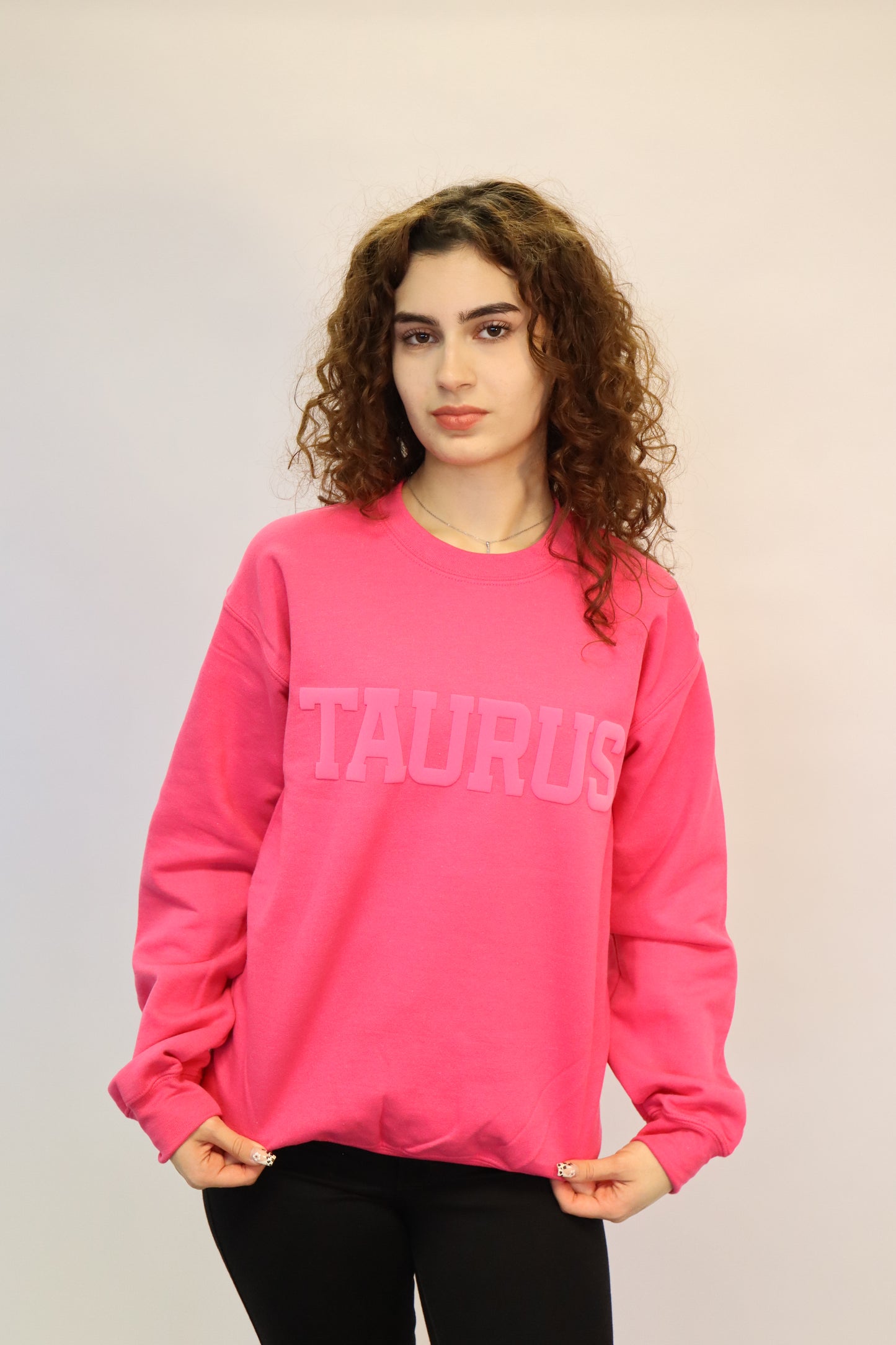 Pink Zodiac Puff Print Crewneck