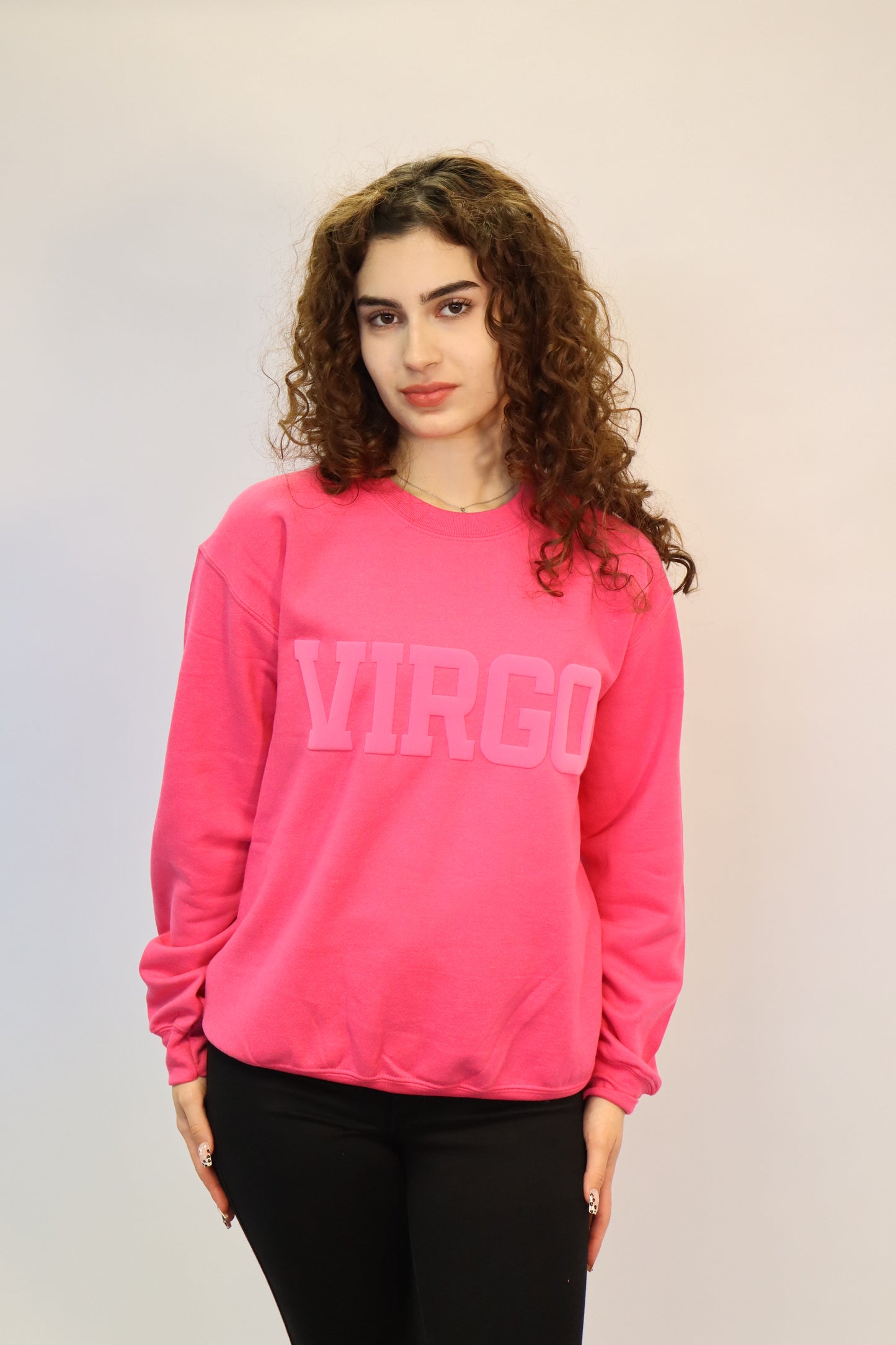 Pink Zodiac Puff Print Crewneck
