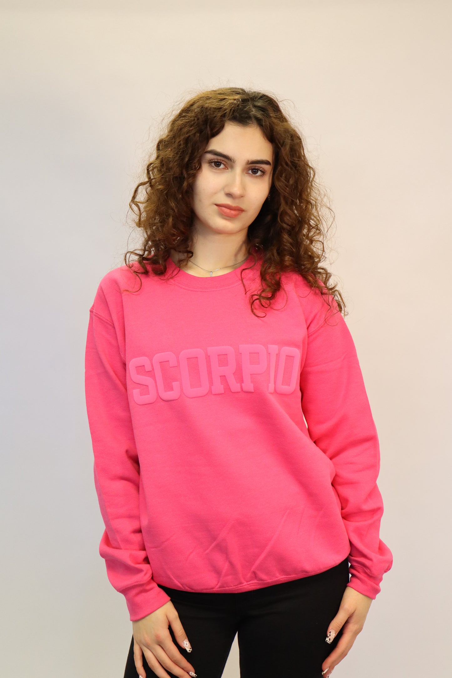 Pink Zodiac Puff Print Crewneck