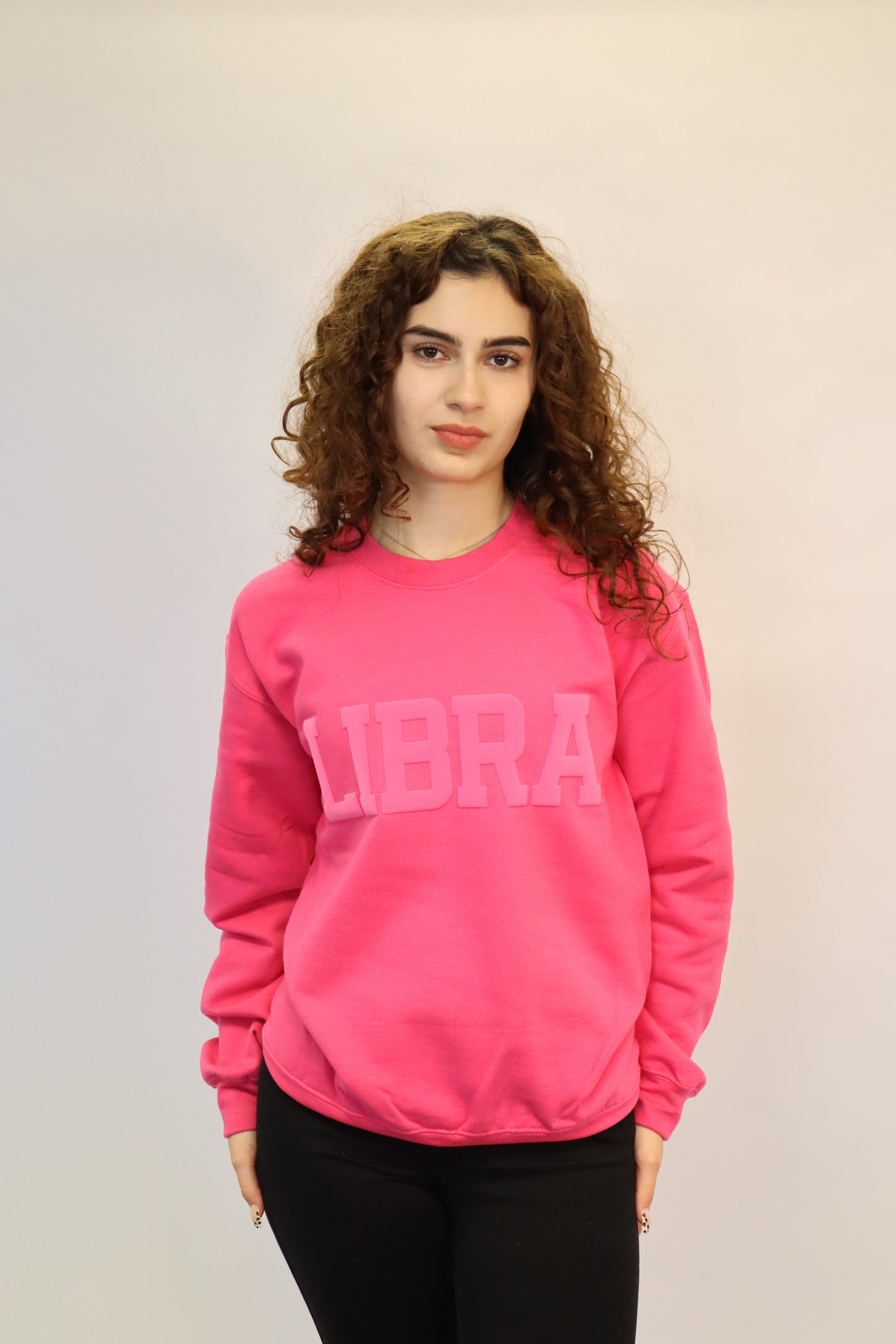 Pink Zodiac Puff Print Crewneck