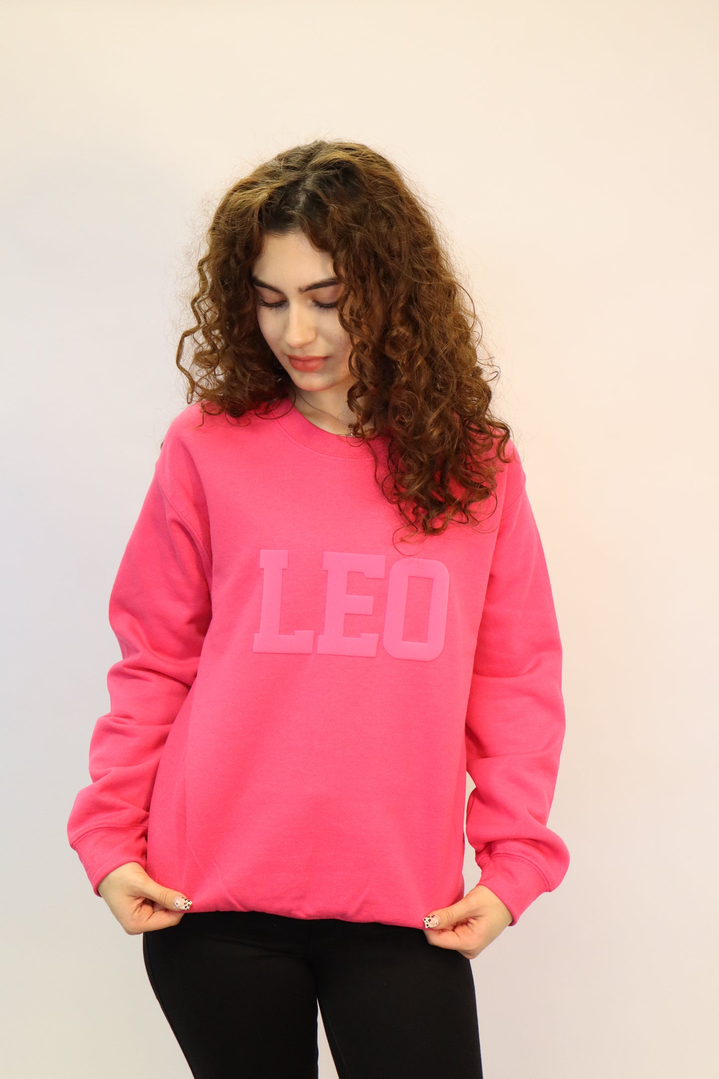 Pink Zodiac Puff Print Crewneck