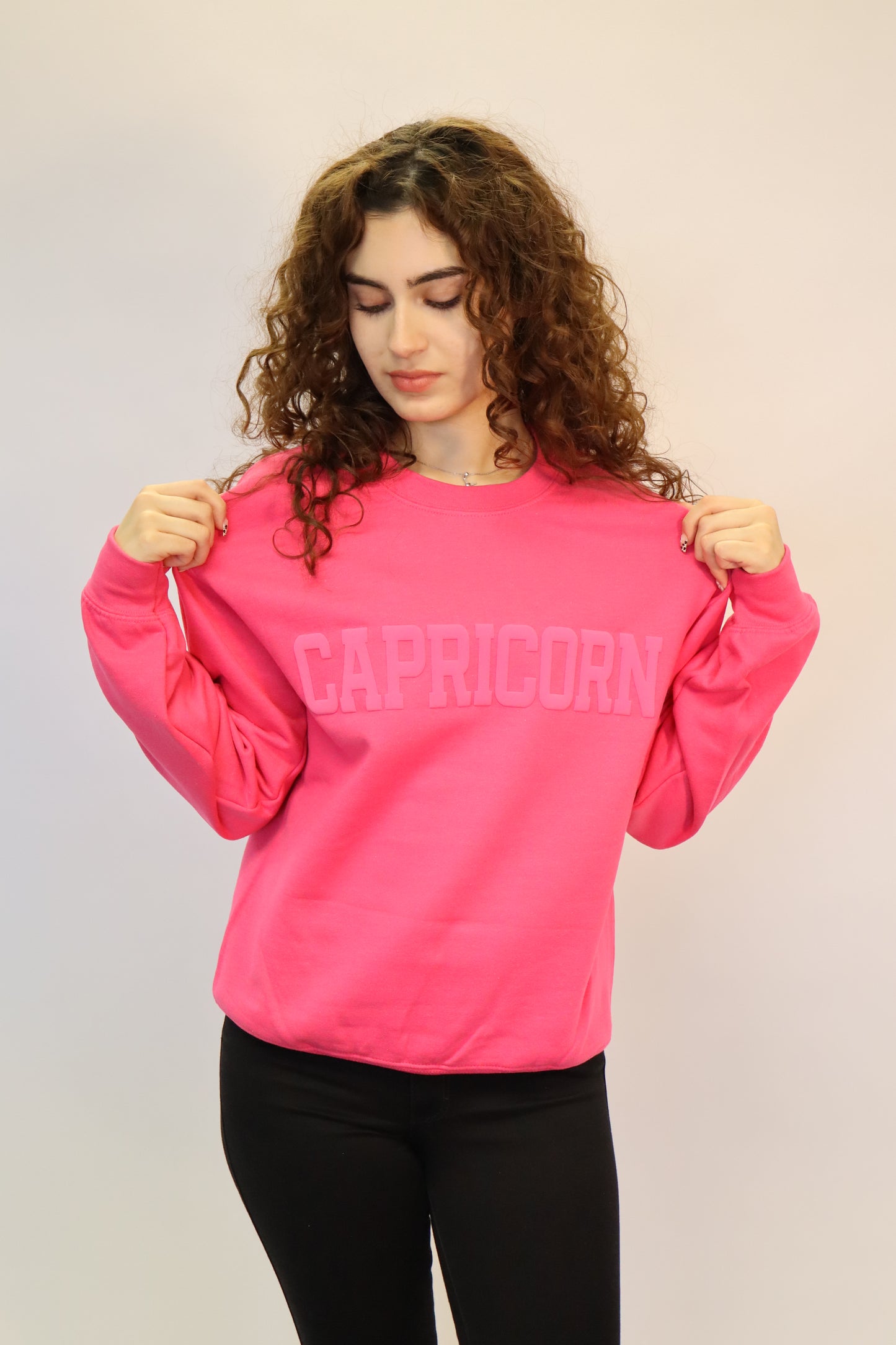 Pink Zodiac Puff Print Crewneck