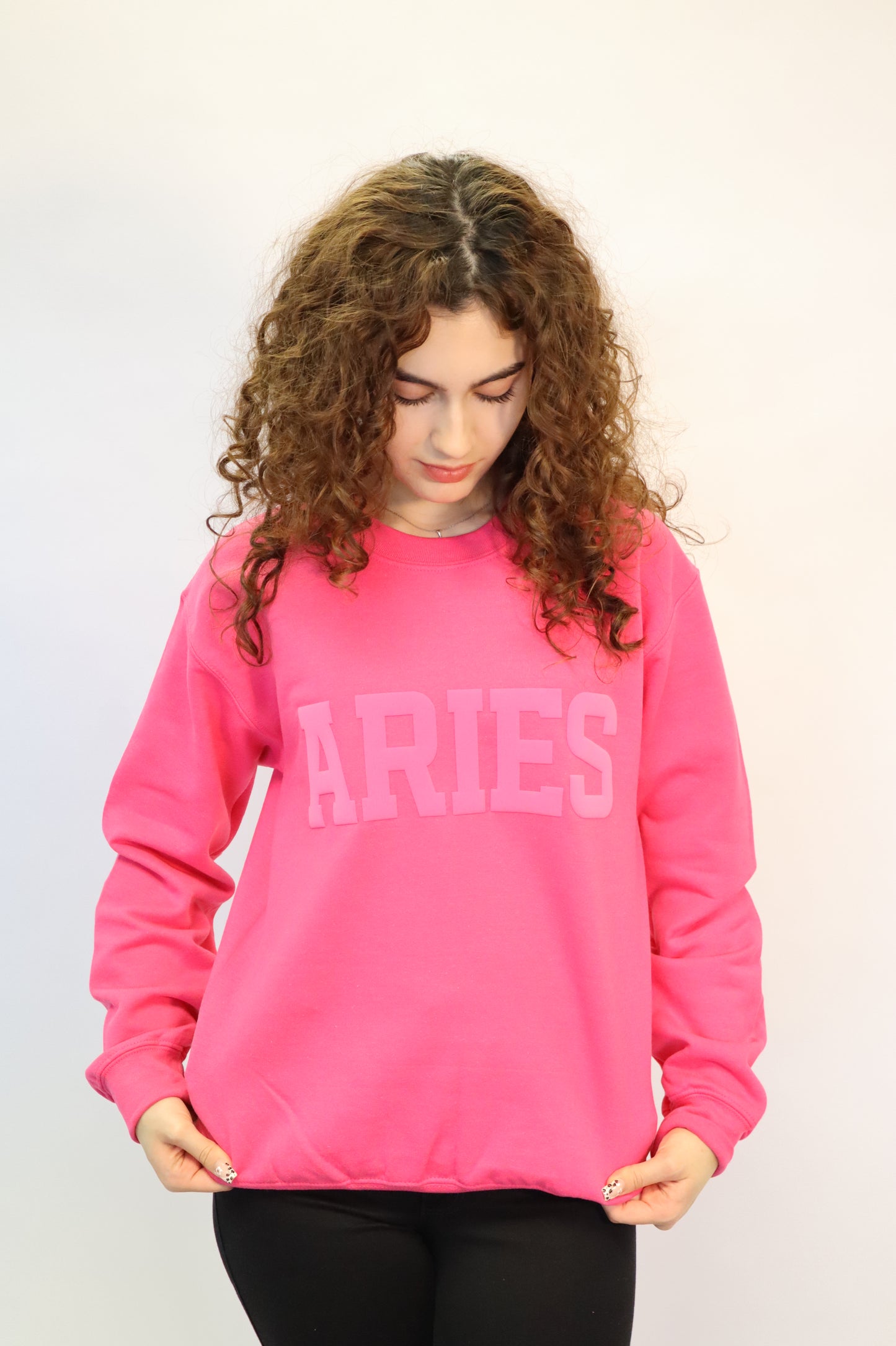 Pink Zodiac Puff Print Crewneck