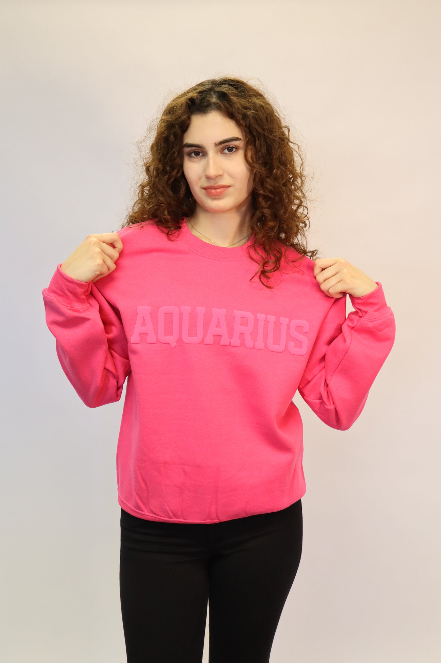 Pink Zodiac Puff Print Crewneck