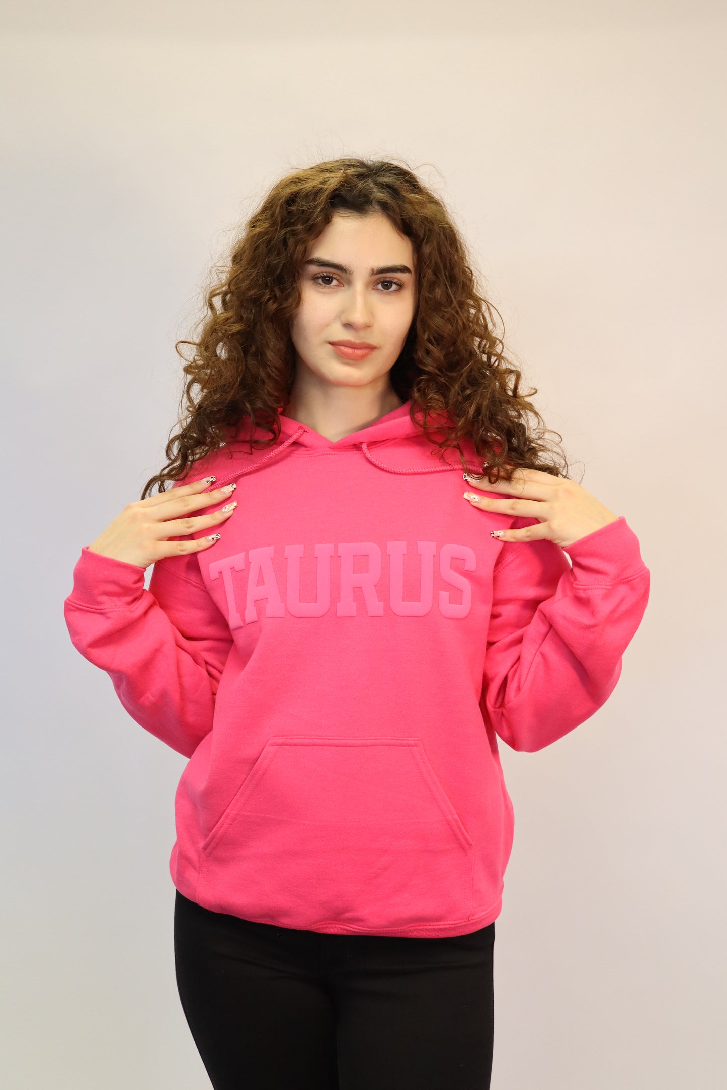 Pink Zodiac Puff Print Hoodie