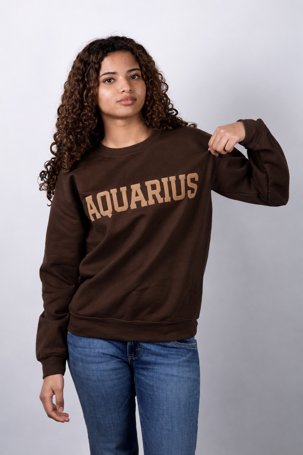 Chocolate Zodiac Puff Print Crewneck