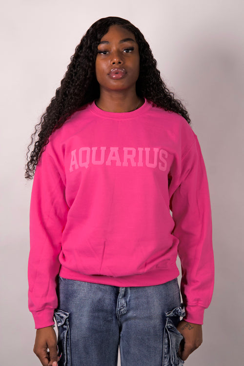 Pink Zodiac Puff Print Crewneck