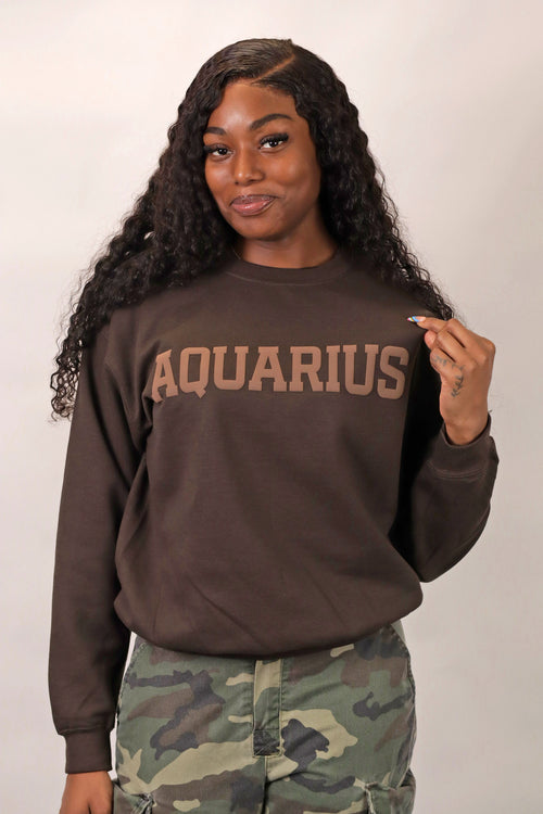 Chocolate Zodiac Puff Print Crewneck