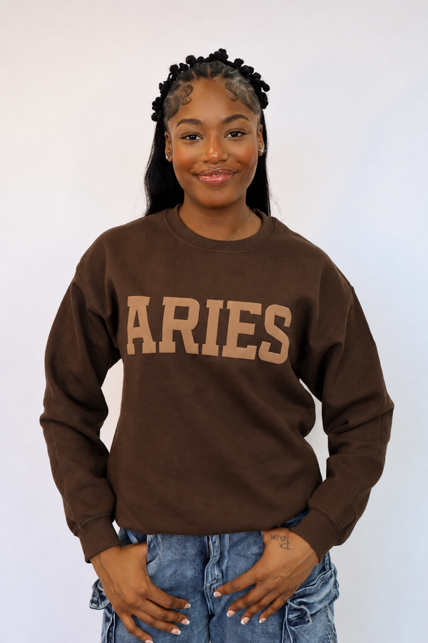 Chocolate Zodiac Puff Print Crewneck
