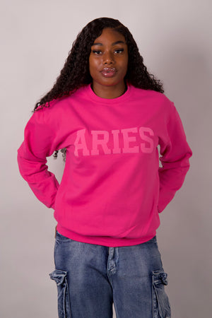 Pink Zodiac Puff Print Crewneck