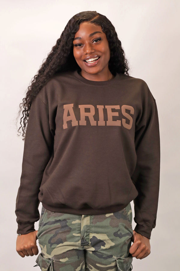Chocolate Zodiac Puff Print Crewneck