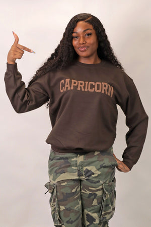 Chocolate Zodiac Puff Print Crewneck