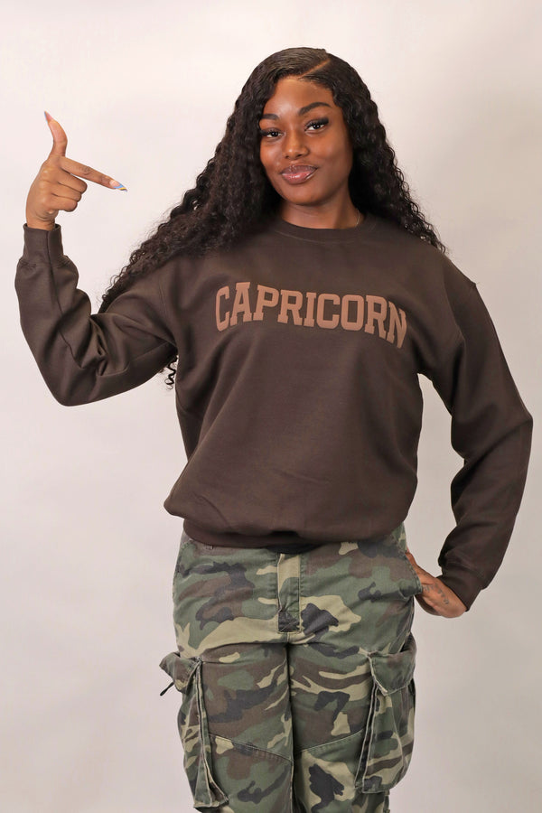 Chocolate Zodiac Puff Print Crewneck