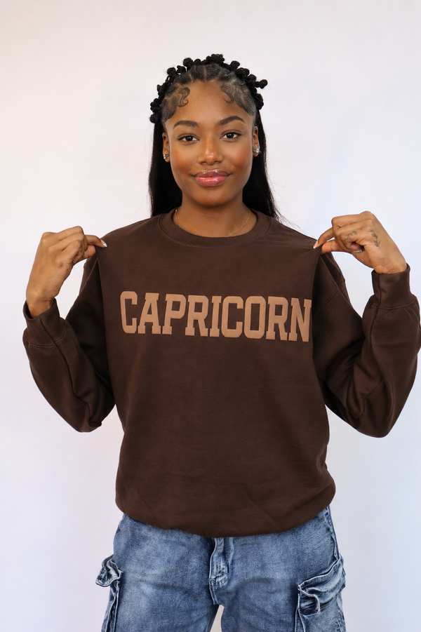 Chocolate Zodiac Puff Print Crewneck