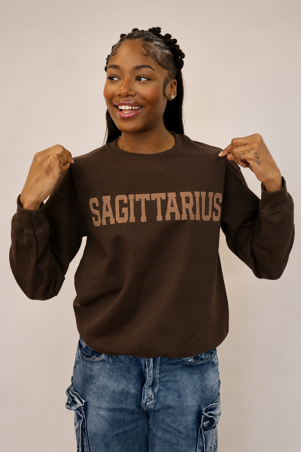 Chocolate Zodiac Puff Print Crewneck
