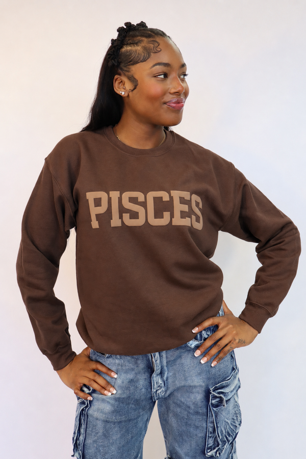 Chocolate Zodiac Puff Print Crewneck