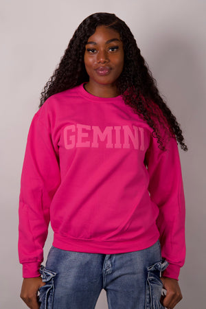 Pink Zodiac Puff Print Crewneck