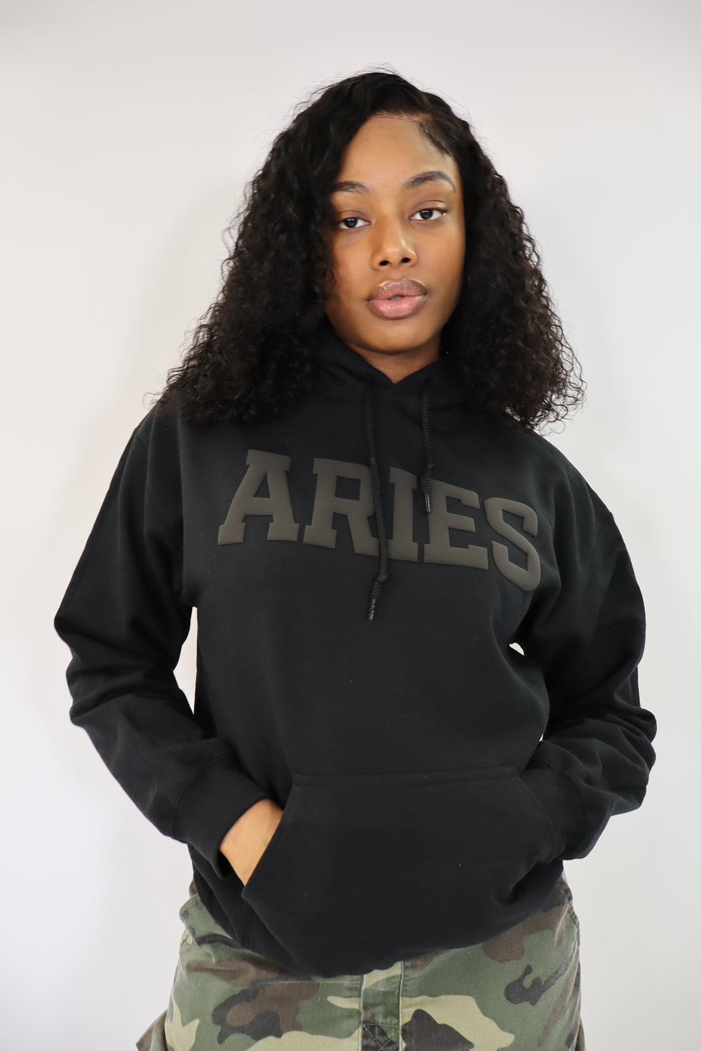 Black Zodiac Puff Print Hoodie