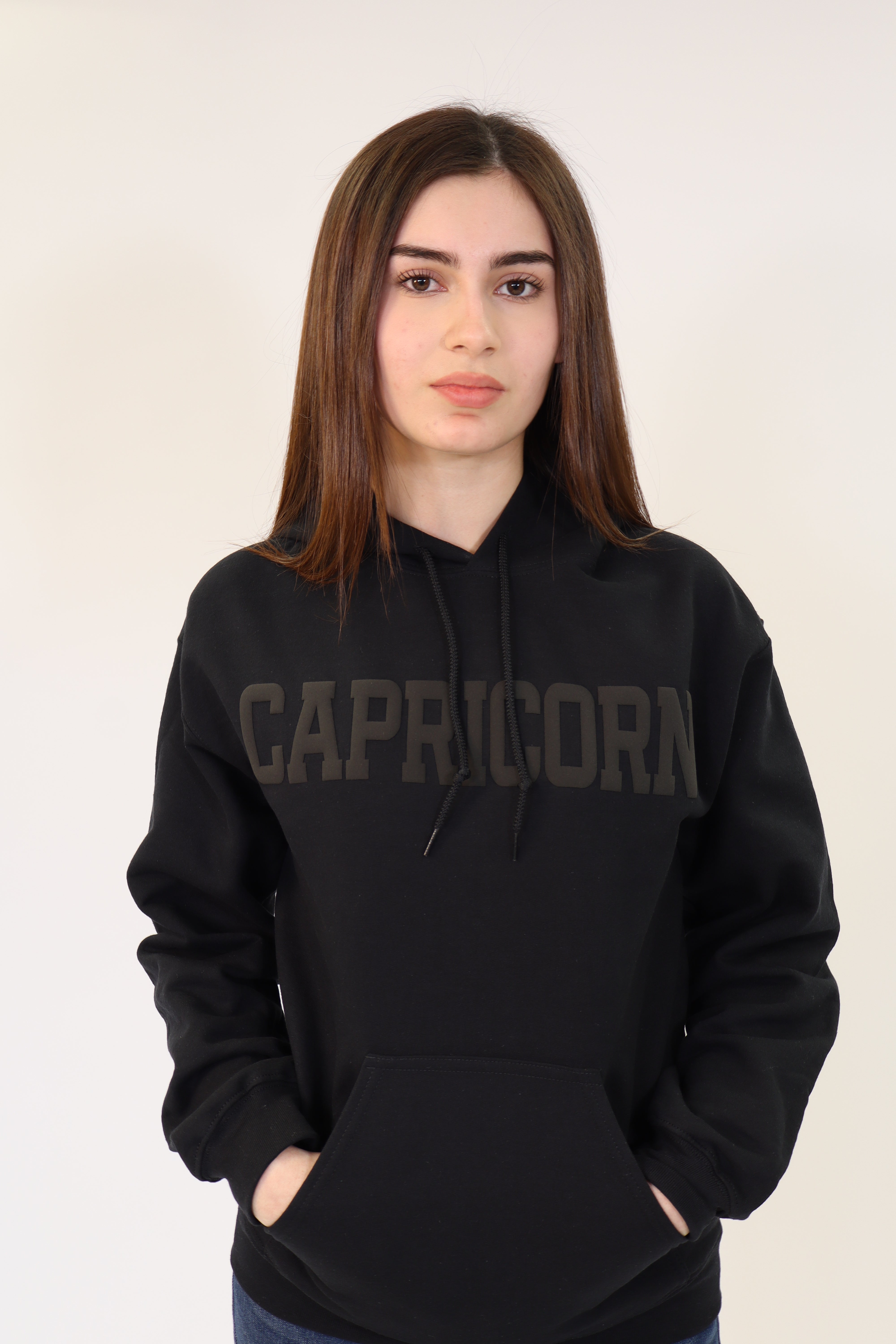 Black Zodiac Puff Print Hoodie