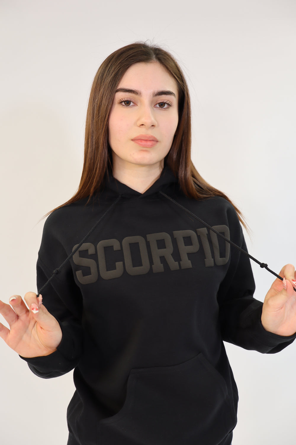 Black Zodiac Puff Print Hoodie