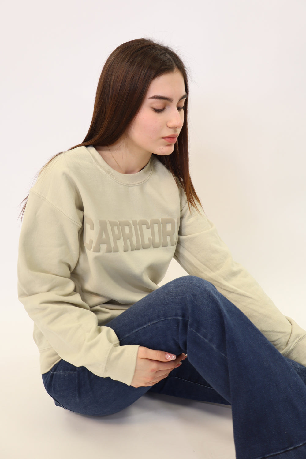 Sand Zodiac Puff Print Crewneck