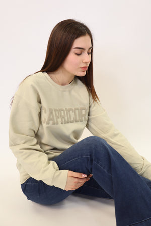 Sand Zodiac Puff Print Crewneck