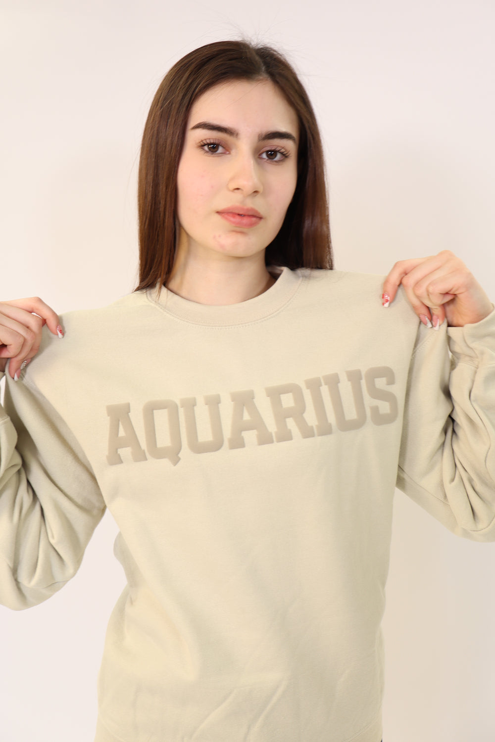 Sand Zodiac Puff Print Crewneck