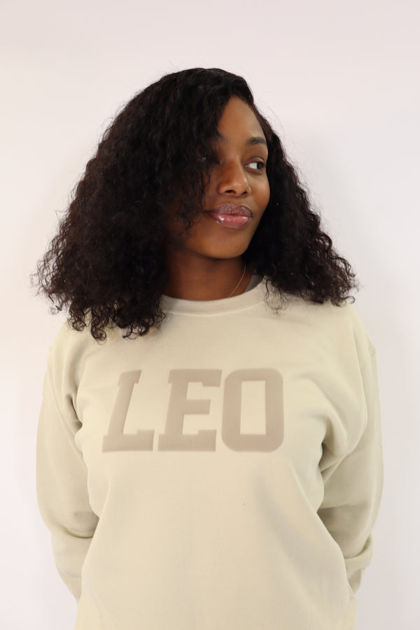 Sand Zodiac Puff Print Crewneck